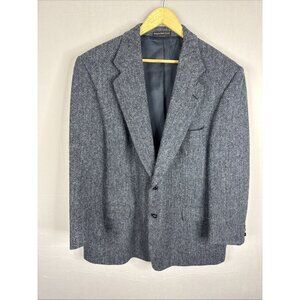 Harris Tweed Gray Blue Herringbone Wool Blazer Sport Coat Men’s 48R Scotland
